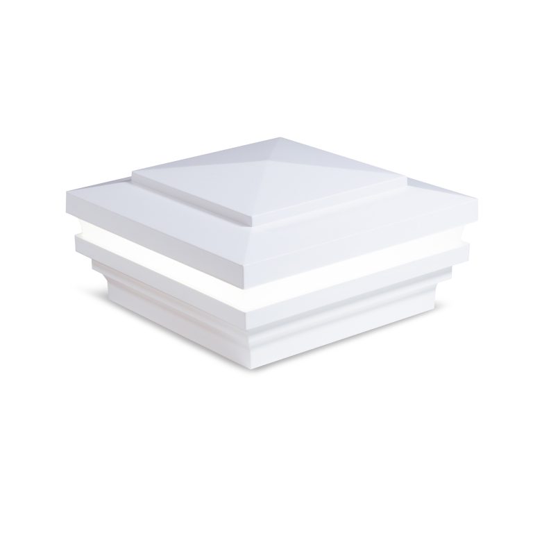 Sq. Cape May Halo Low Voltage Light Post Cap (ACT) & 2-Way Splitter - Glossy White