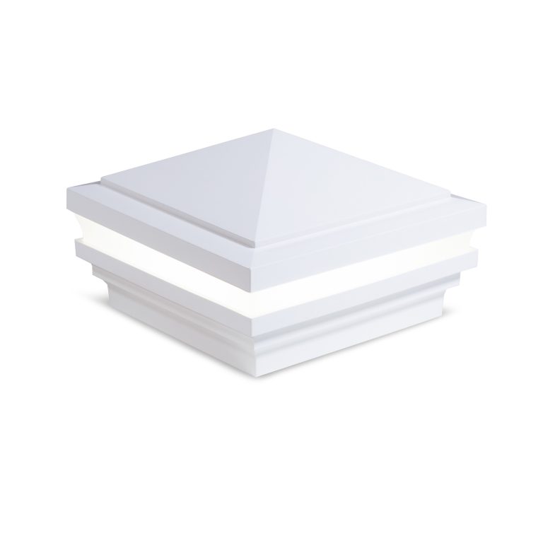 Sq. Haven Halo Low Voltage Light Post Cap (ACT) & 2-Way Splitter - Glossy White