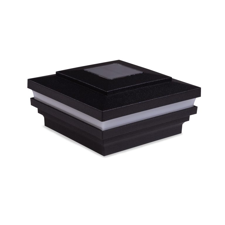 Sq. Cape May Halo Solar Light Post Cap - Textured Matte Black