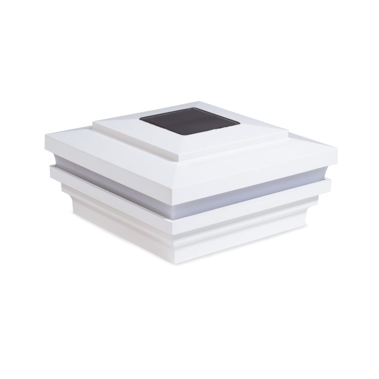 Sq. Cape May Halo Solar Light Post Cap - Antique White Matte