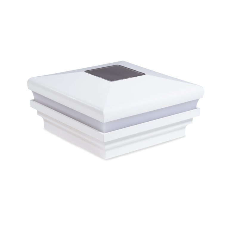 Sq. Neptune Halo Solar Light Post Cap - Antique White Matte